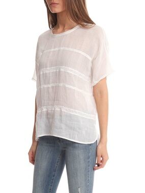 Vince 100% Ramie White Short-Sleeve Crochet-Striped Linen Tunic Size S/M Cosatal